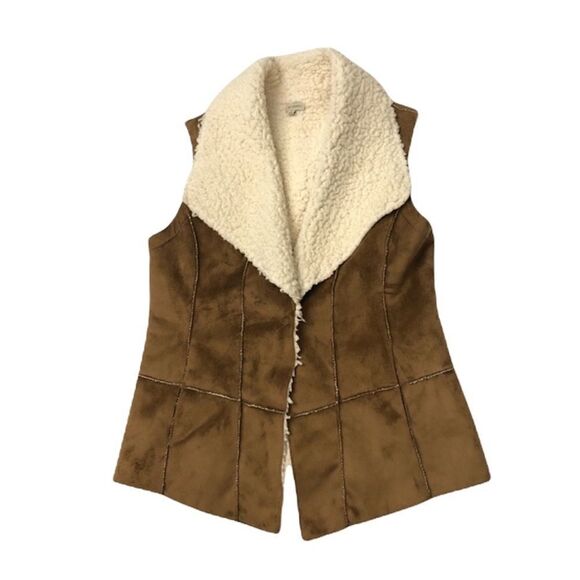 Cremieux Vest Tan & Cream Faux Suede & Sherling Fleece/Lining Sz S - Picture 1 of 9